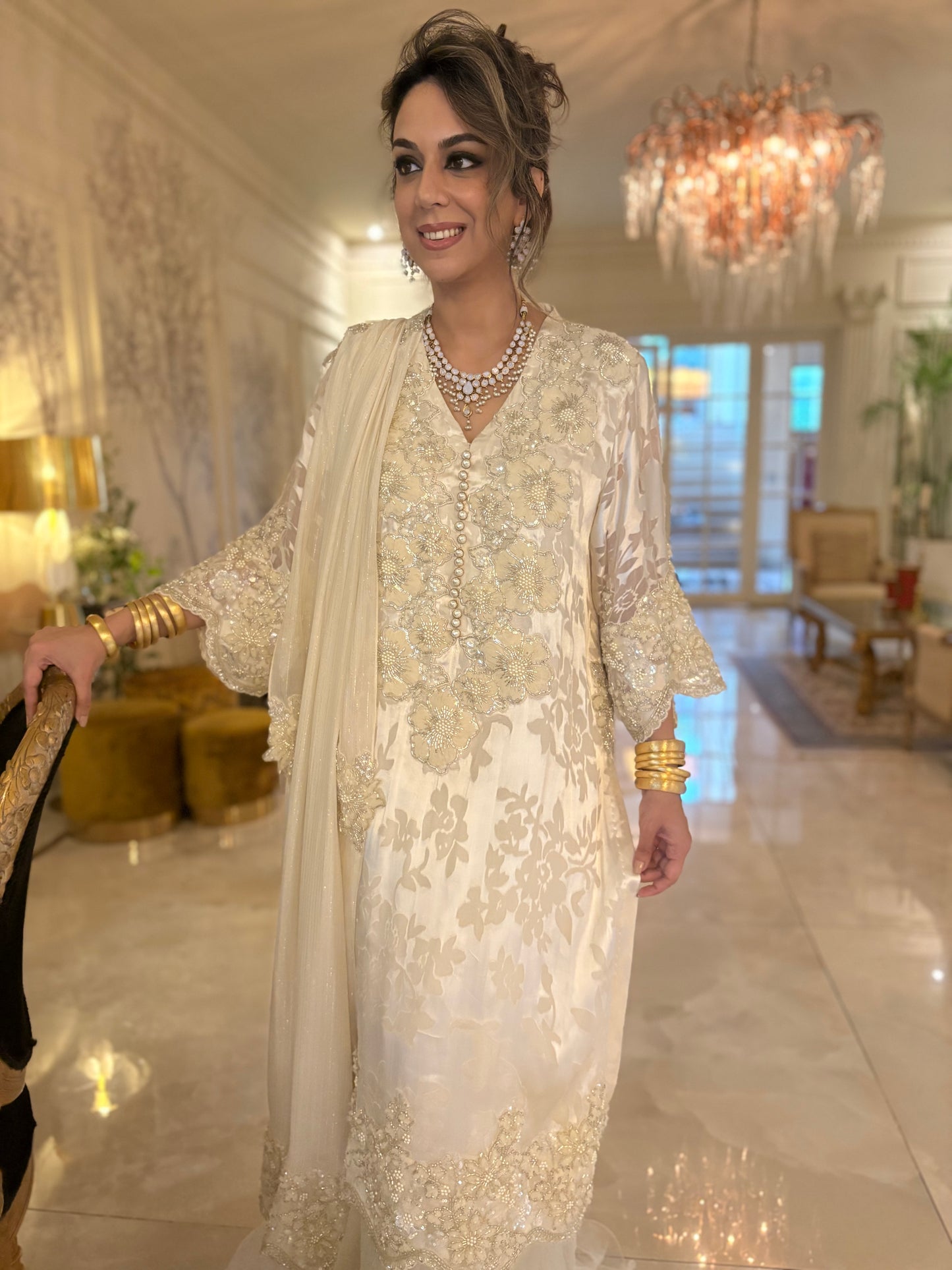 Wedding Edit - Pure Chiffon Silk Broshia - Soft White