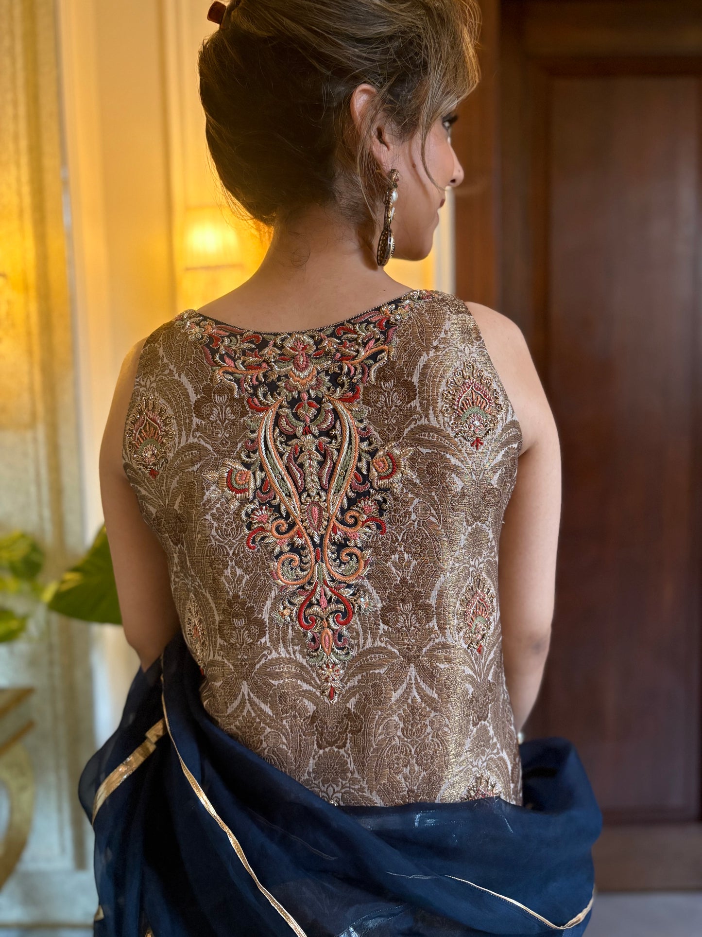 Wedding Edit - Pure Jamawar Rani Embellished Set