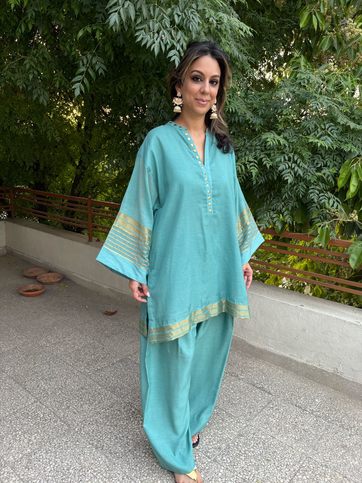 Summer Edit - Dhaka Malmal Kurta - Muqaish Collection (Aqua Blue)