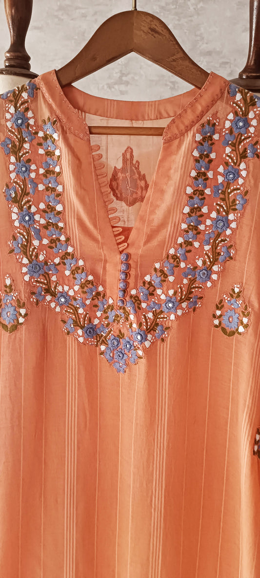 Mani (Autumn Edit ) - Malmal Kurta Fresh Peach