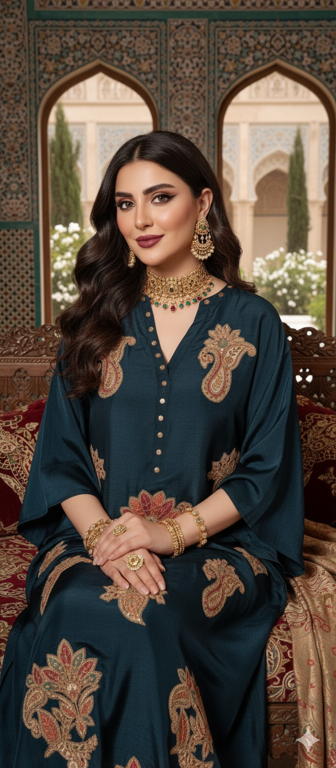 Dholki Edit - Slub Silk Kaftan Floral Royale -