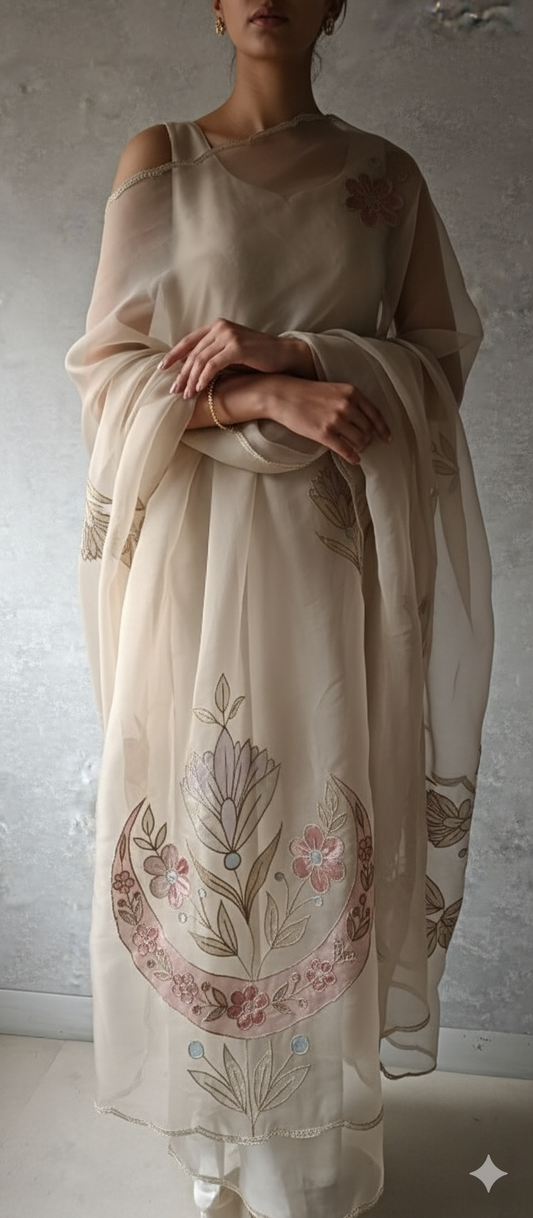 Dholki Edit - SlubSilk - Soft Ash White Chaand Phool