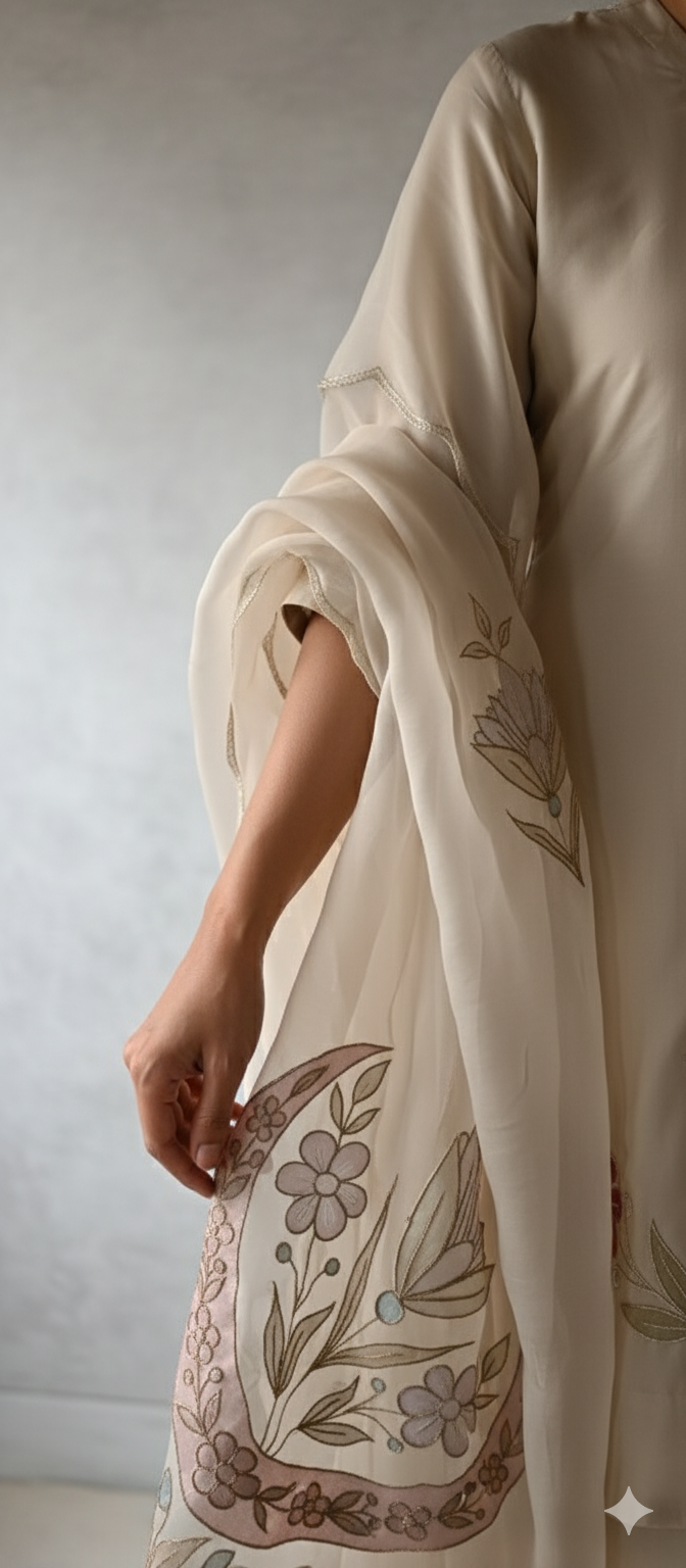 Dholki Edit - SlubSilk - Soft Ash White Chaand Phool