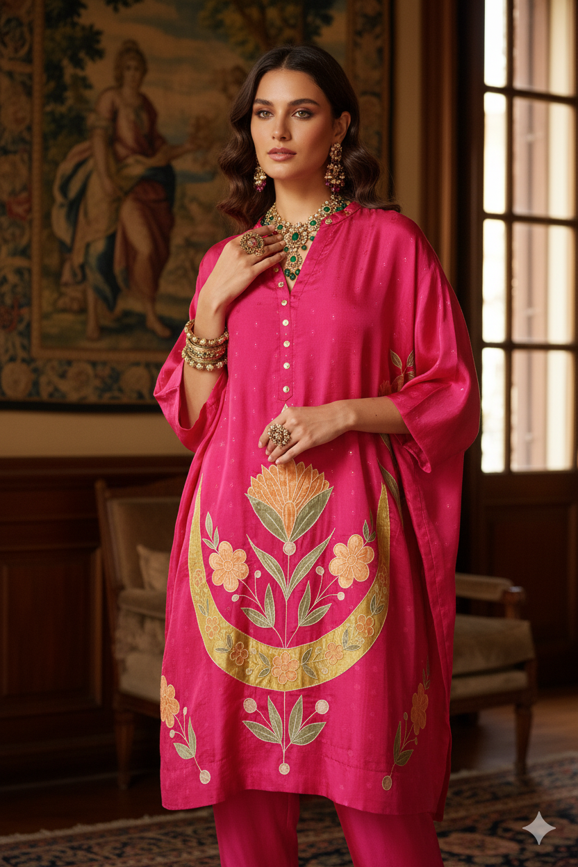 Dholki Edit - Pure Sheesha Bundki Silk - Hot Pink Chaand Phool