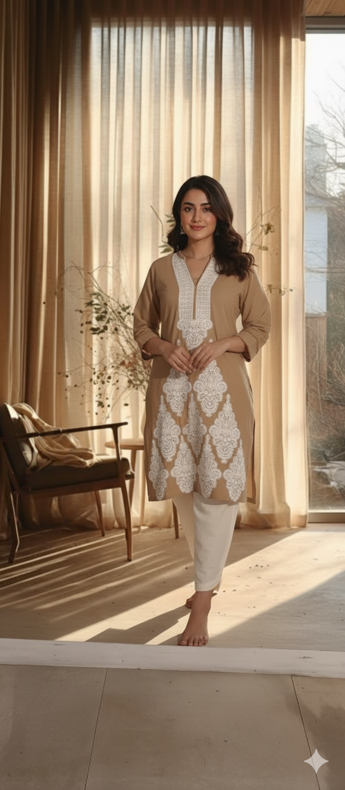 Winter Edit - Pure Silk Karandi- Tan Brown