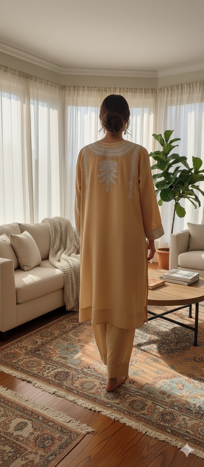 Winter Edit - Dori Embroidered Karandi - - Buttercup Yellow