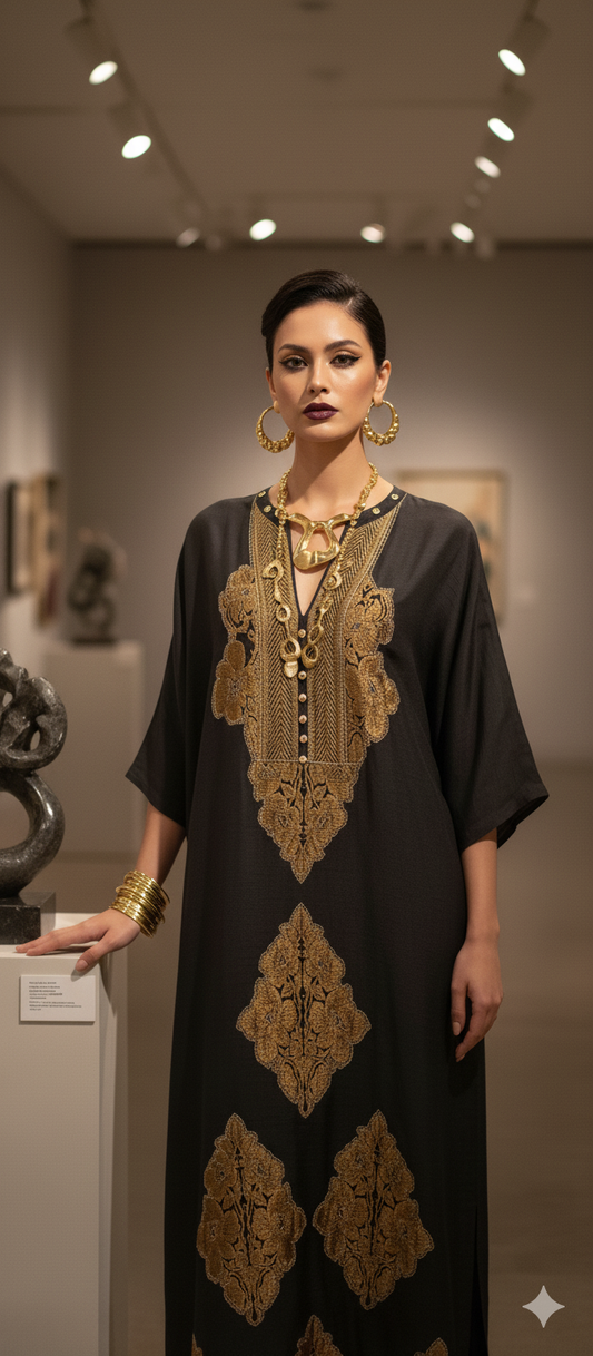 Dholki Edit - Kaftan - Kimkhawab Applique (Black)
