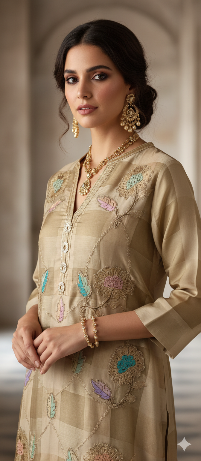 Wedding Edit - Pure Organza Silk  - Tartan Beige