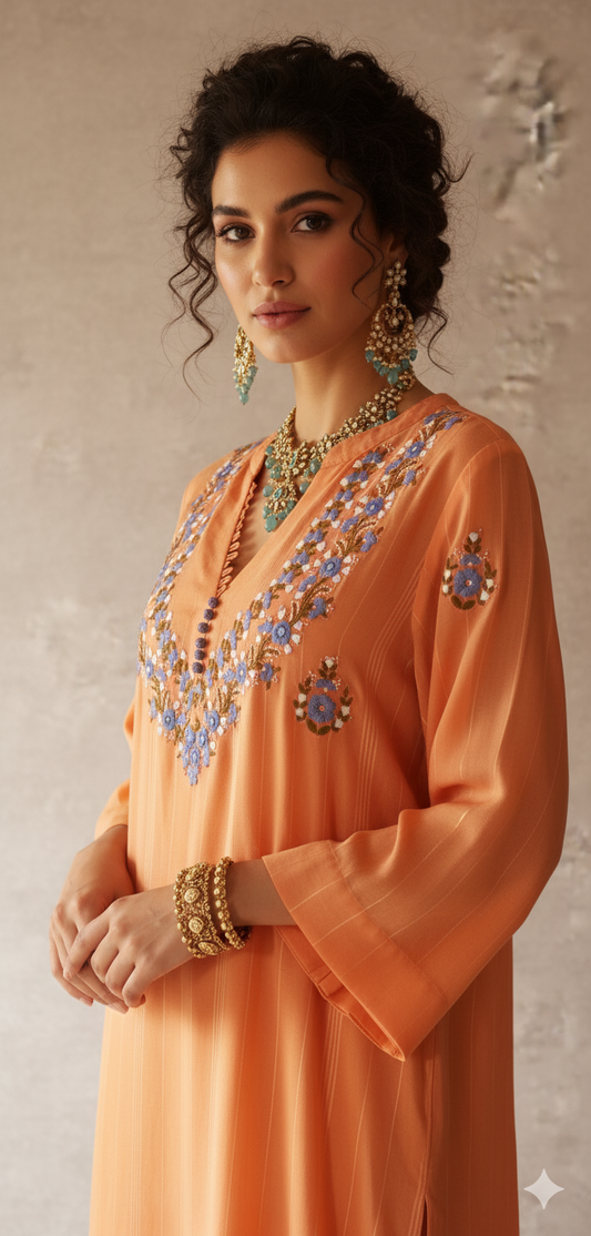 Mani (Autumn Edit ) -  Malmal Kurta Fresh Peach