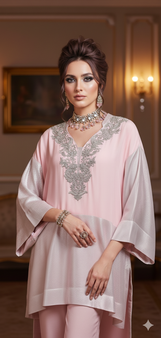 Wedding Edit - Pure Chaandi Zari Chiffon - Blush Pink