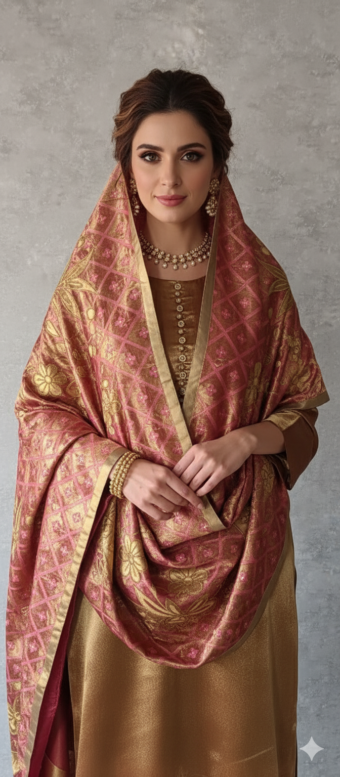 Wedding Edit - Pure Zari Tissue  - Rose Gold Chaand Phool