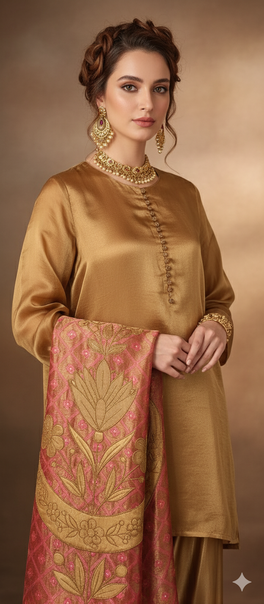 Wedding Edit - Pure Zari Tissue  - Rose Gold Chaand Phool