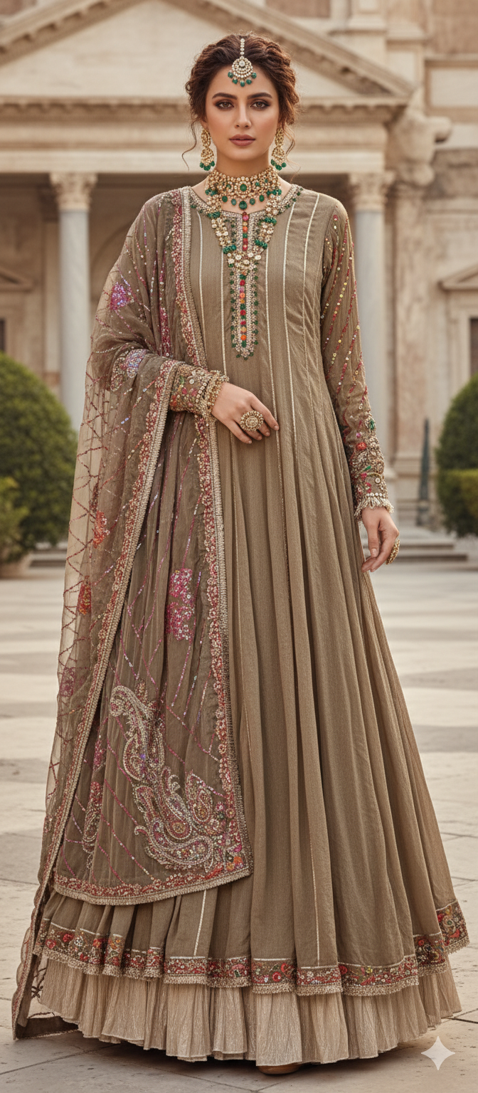 Wedding Edit - Pure Shimmer Masoori zari Chiffon Silk - Gold Olive Green