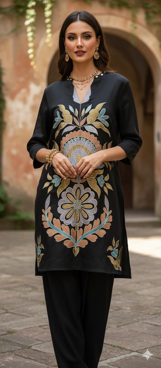 Dholki Edit - Pure Maple Raw Silk- Black Bloom Royale