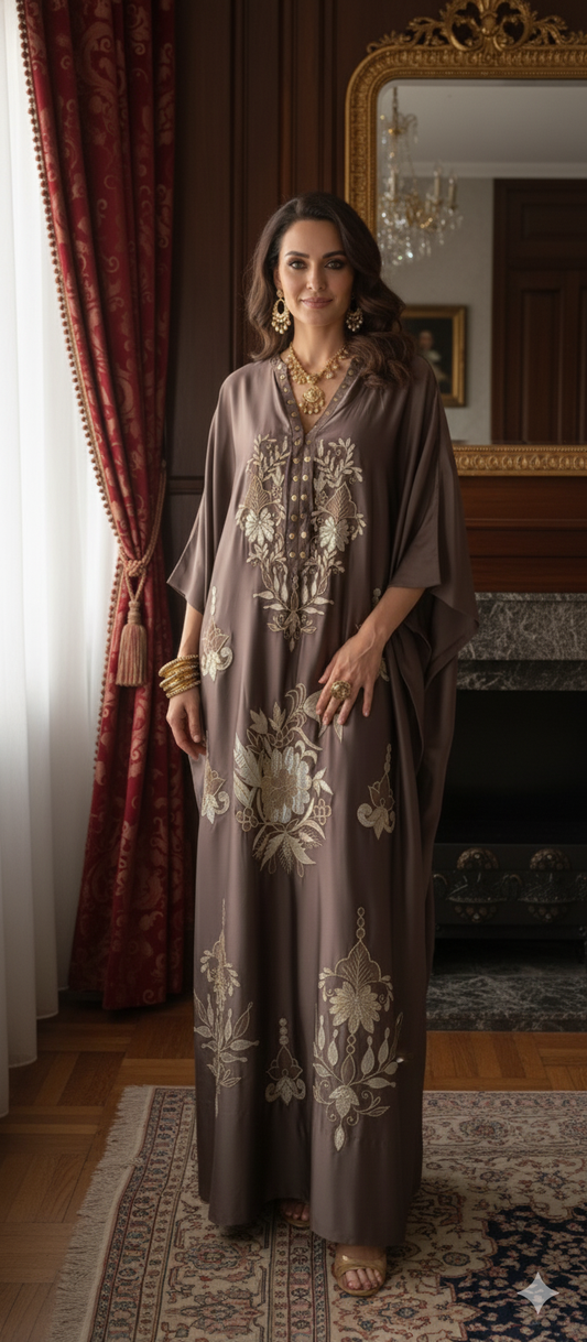Dholki Edit - Satin Silk Kaftan Chaandi Phool - Earthy Evening Lavendar