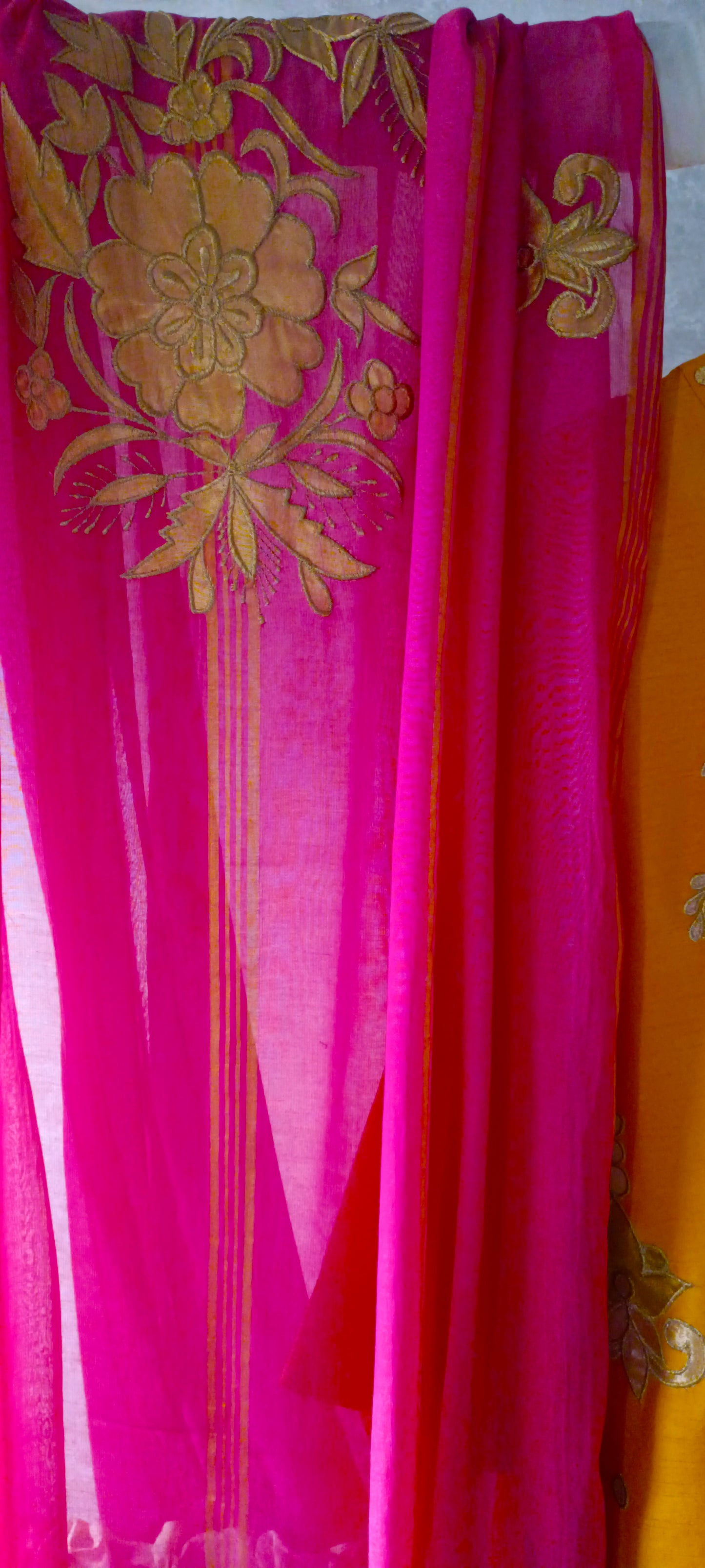 Dholki Edit - Pure Maple Raw Silk- Imperial Yellow with Hot Pink