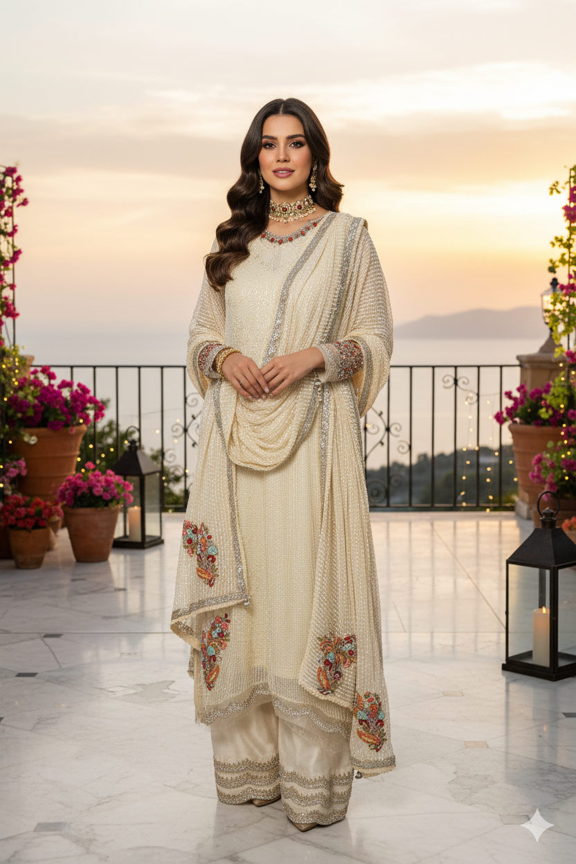 Wedding Wear - Khaista Gul White Sequined