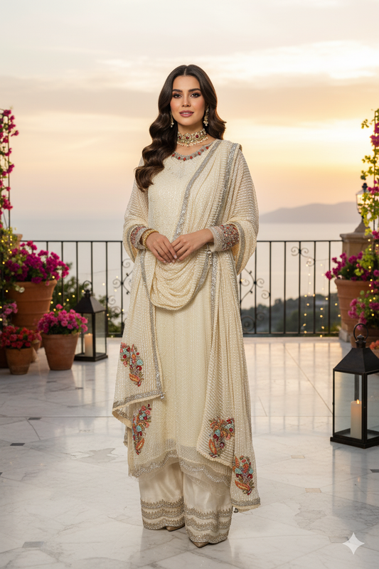 Wedding Wear - Khaista Gul White Sequined