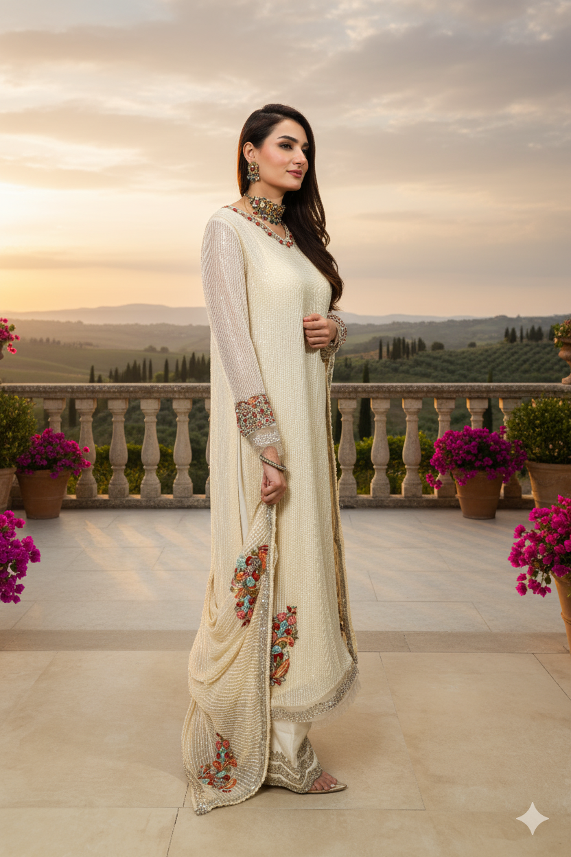Wedding Wear - Khaista Gul White Sequined