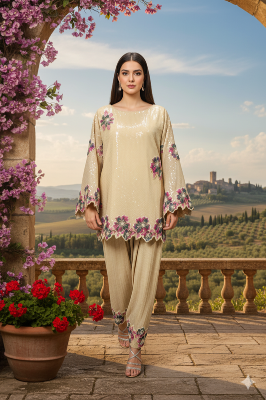 Wedding Wear - Khaista Gul  Sequined - Boutique Beige