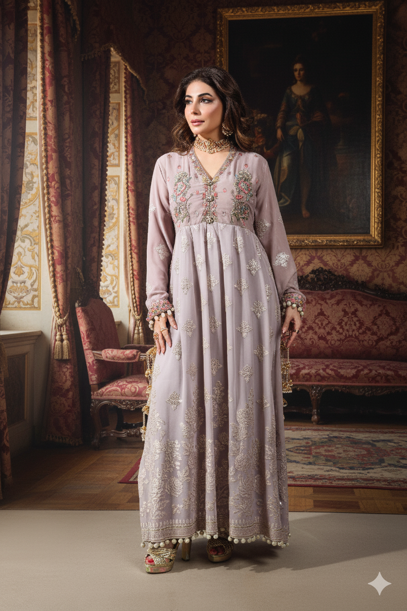 Wedding Wear - Lavender Velvet Peshwaaz