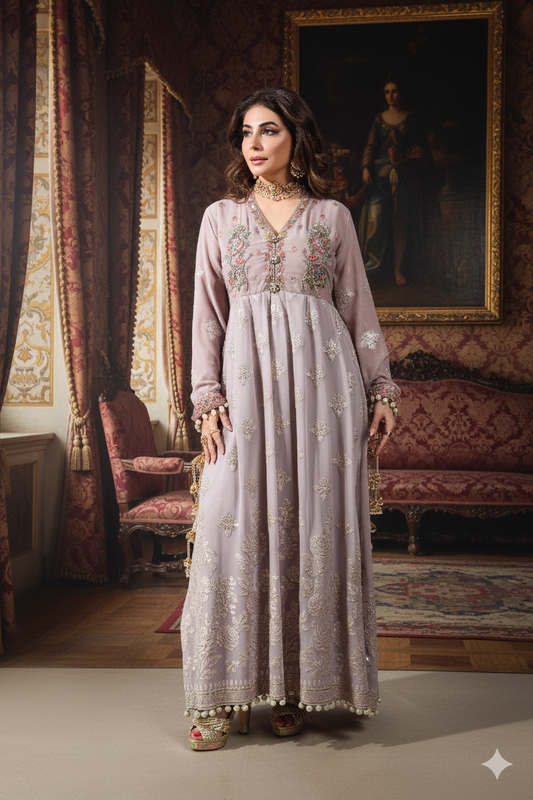 Wedding Wear - Lavender Velvet Peshwaaz