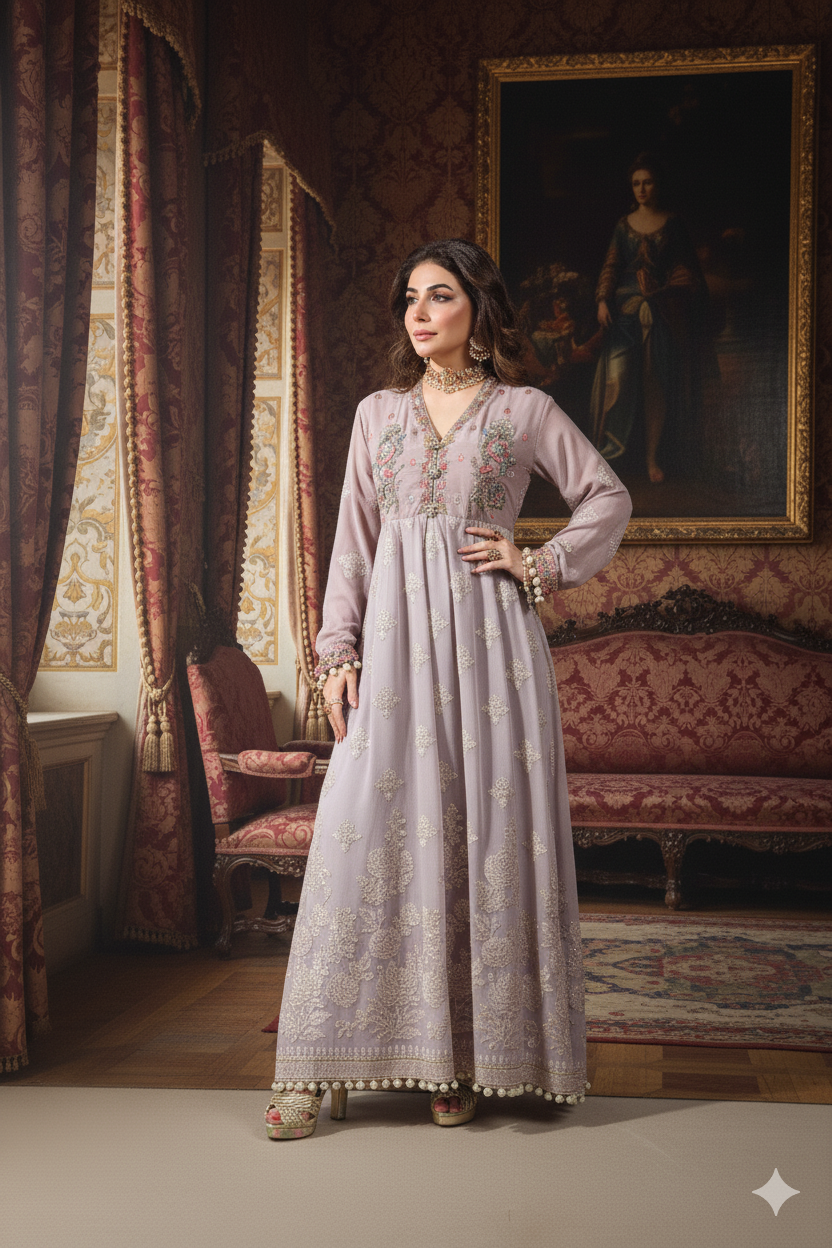 Wedding Wear - Lavender Velvet Peshwaaz