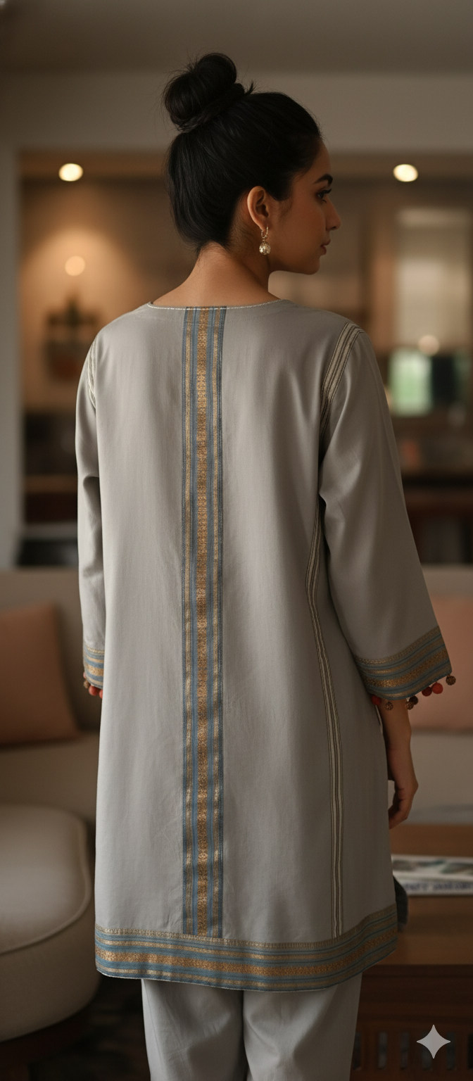 Winter Edit - Banarsi Cotton Karandi  - Columbia Blue