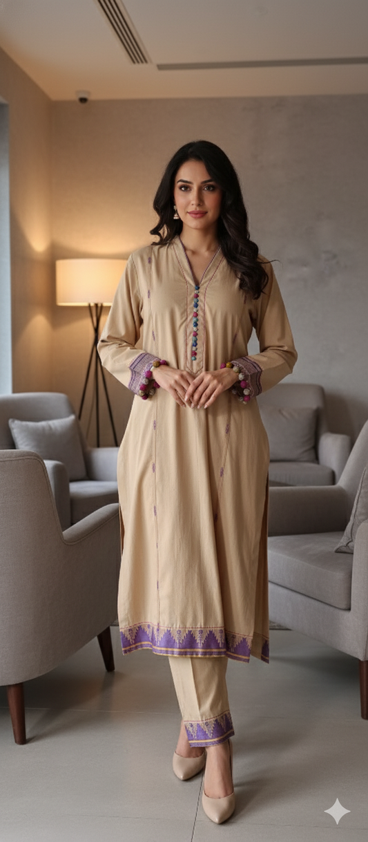 Winter Edit - Banarsi Cotton Karandi  - Beige