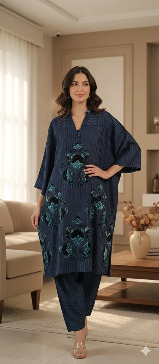 Winter Edit - Pure Velvet striped Linen- Deep Royal Blue