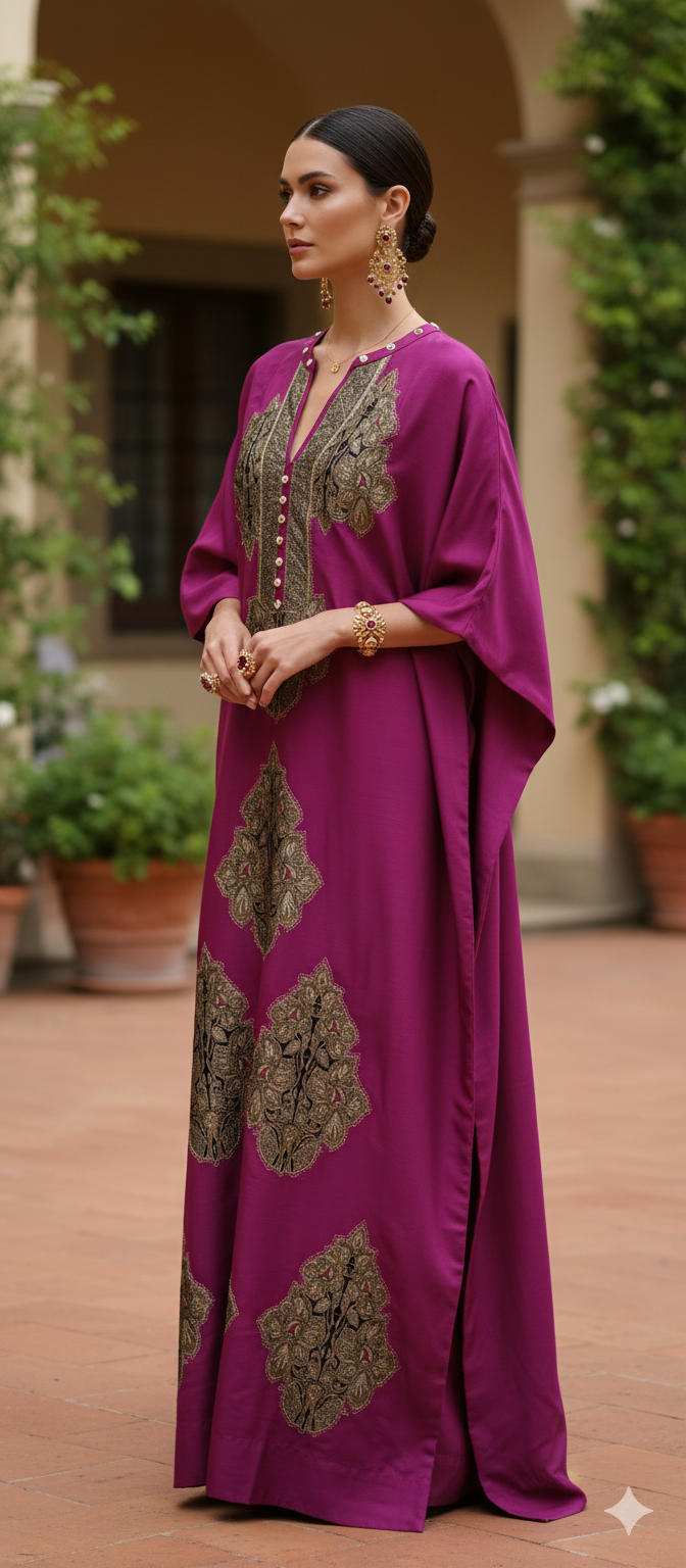 Dholki Edit - Kaftan - Kimkhawab Applique (Magenta)