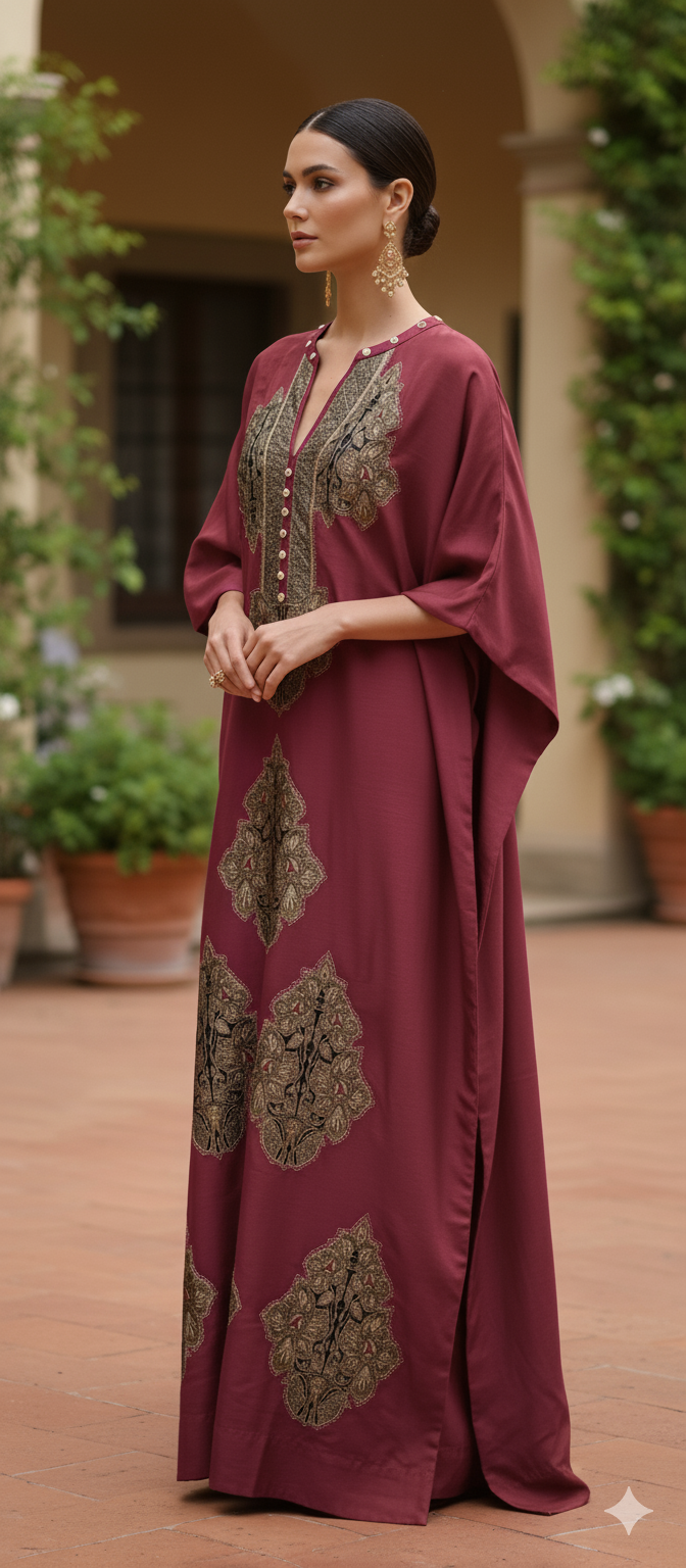 Dholki Edit - Kaftan - Kimkhawab Applique (Maroon)