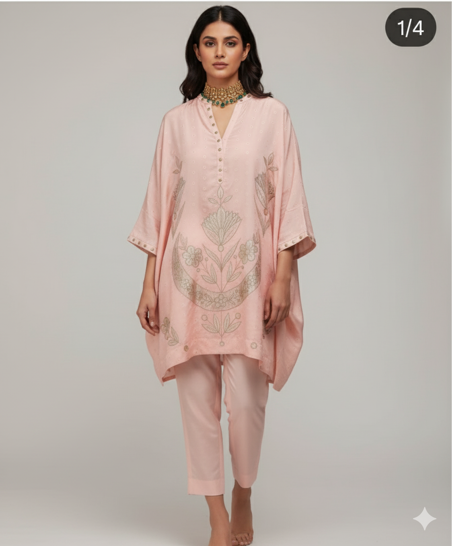 Dholki Edit - Pure Sheesha Bundki Silk - Blush Pink Chaand  Phool