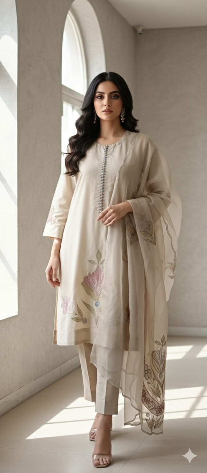 Dholki Edit - SlubSilk - Soft Ash White Chaand Phool