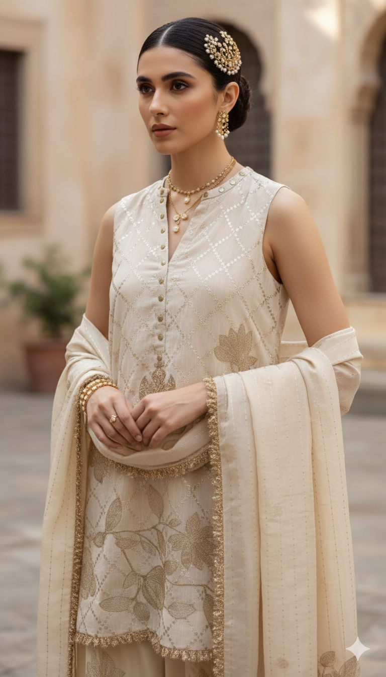 Dholki Edit - Pure Paper Silk Chaand Phool - Linen Beige