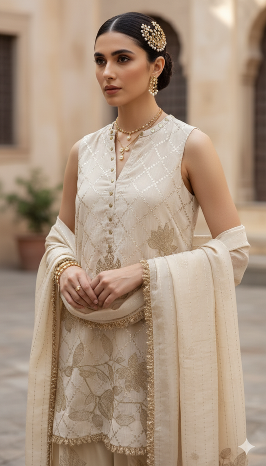 Dholki Edit - Pure Paper Silk Chaand Phool - Linen Beige