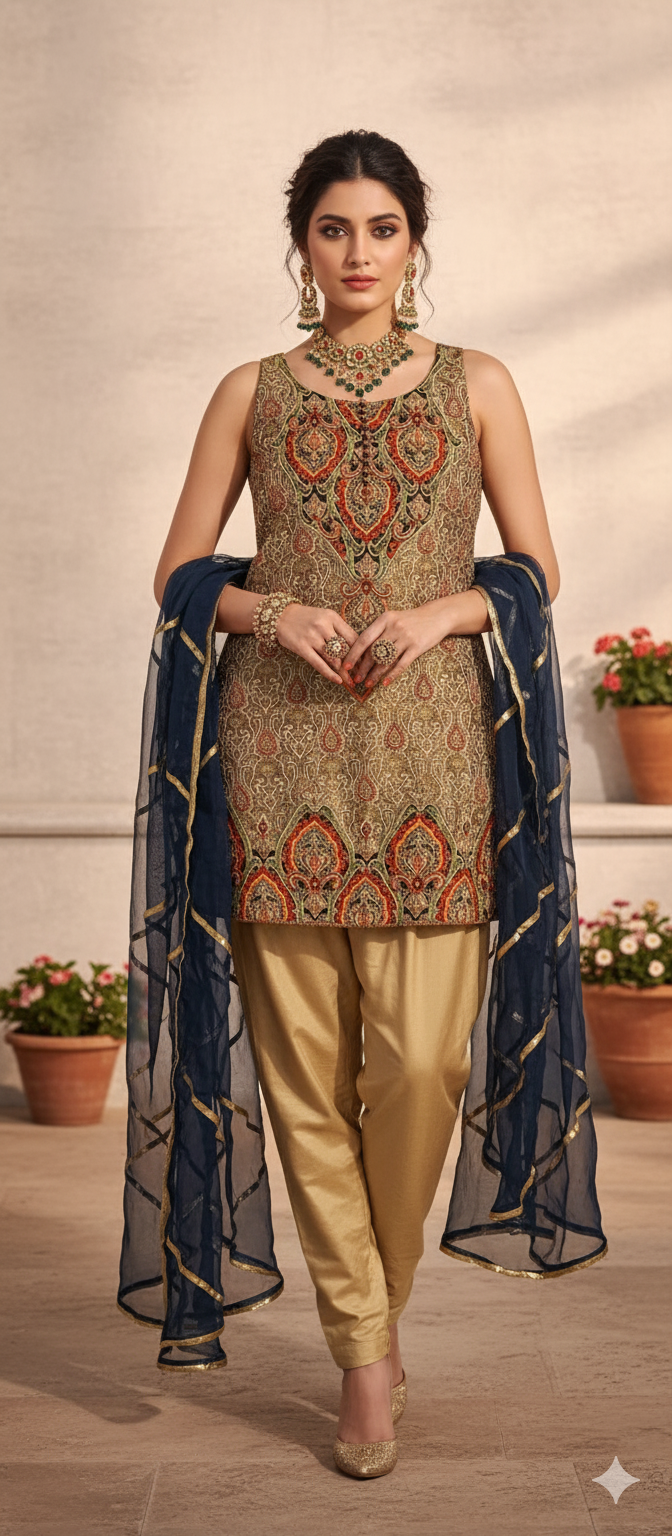 Wedding Edit - Pure Jamawar Rani Embellished Set