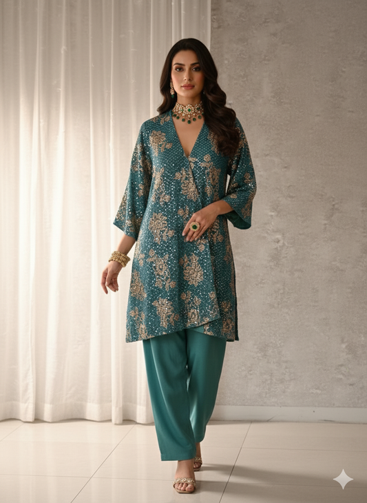 Wedding Edit - Sequined Pure Georgette Chiffon - Cerulean Blue