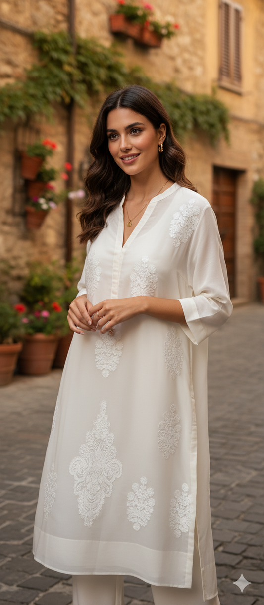 Summer Edit  - Pure Kara cotton Kurta Soft White
