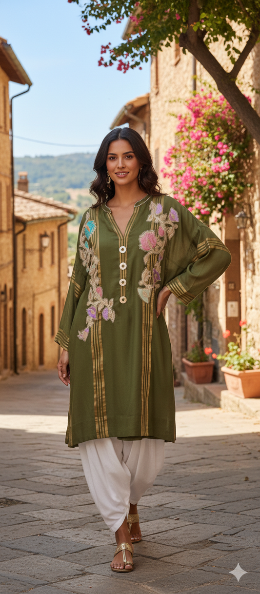 Summer Edit - Pure Dhaka Malmal Kimkhawab Collection - Mehndi