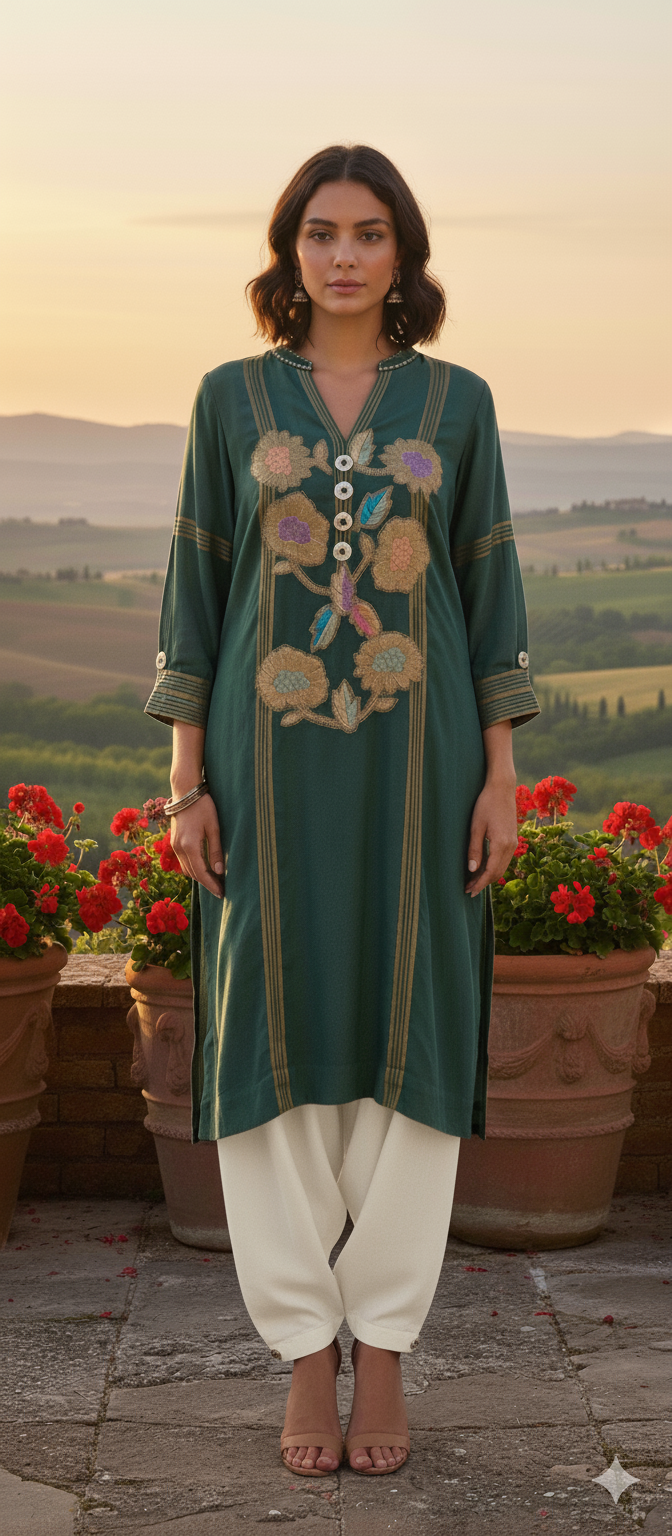 Summer Edit - Pure Dhaka Malmal Kimkhawab Collection - Teal Green