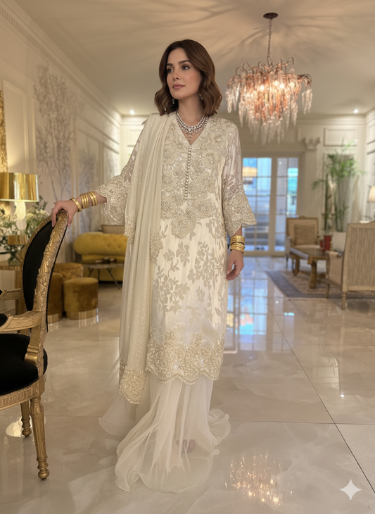 Wedding Edit - Pure Chiffon Silk Broshia - Soft White