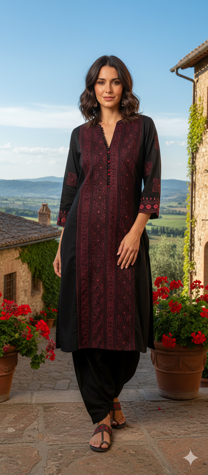 Summer Edit  - Light pure lawn Kurta with Kanta work hand embroidery (Black)