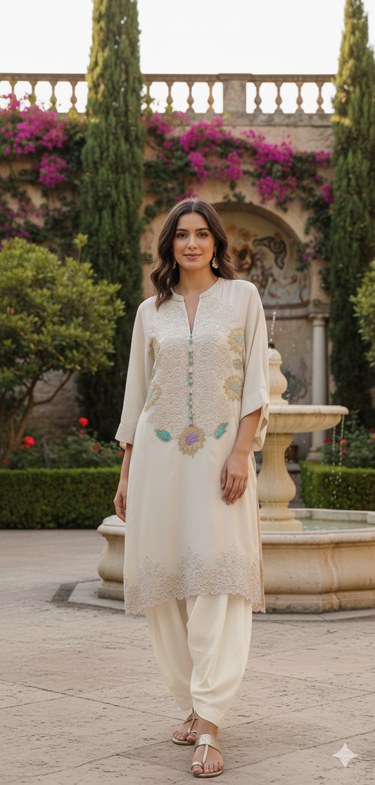 Summer Edit - Pure Dhaka Malmal Kimkhawab Collection - Boutique Beige