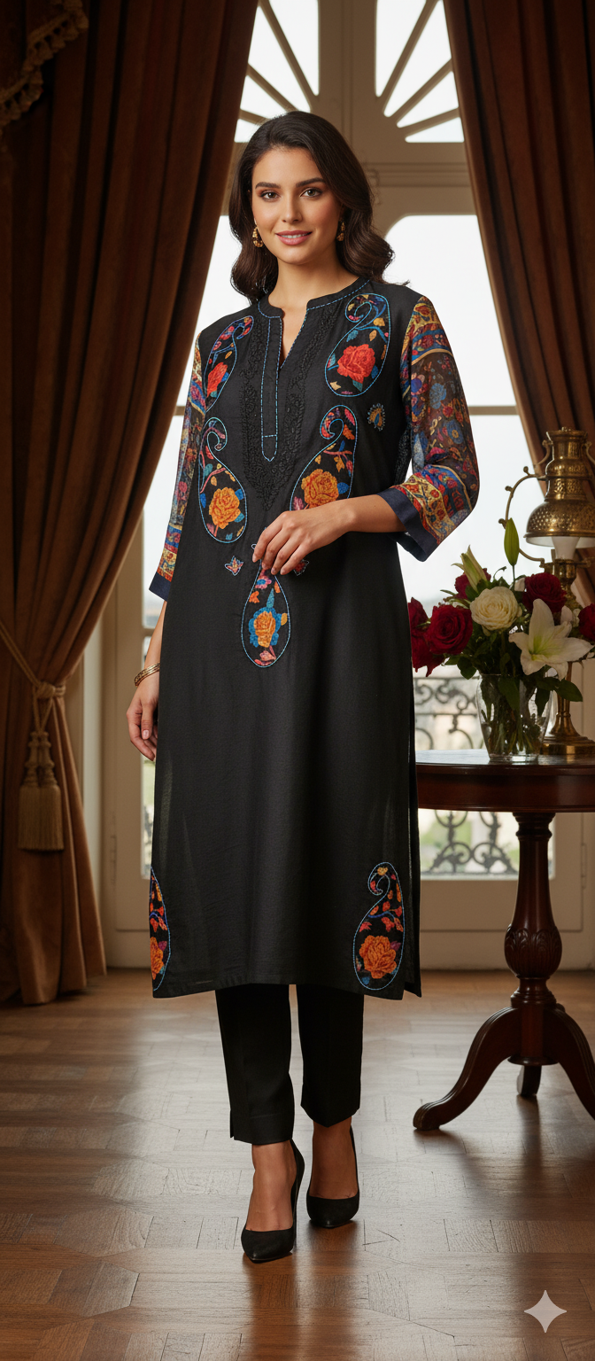 Summer Edit - - Black with Paisely Applique