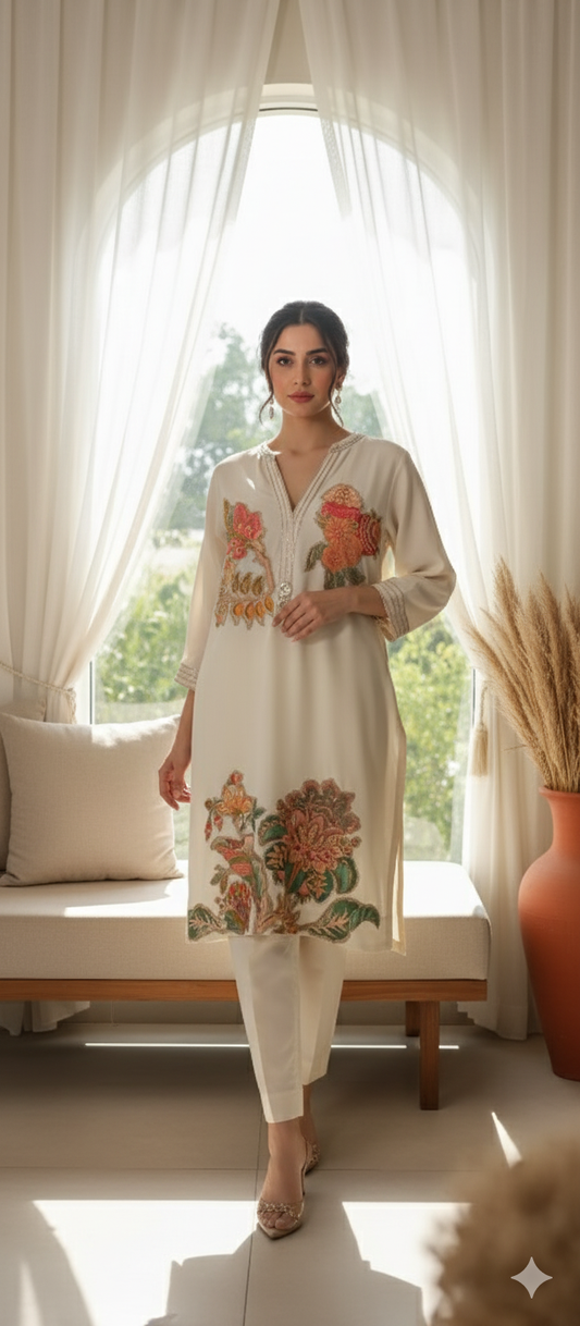 Winter Edit - Pure Silk Karandi- Soft White