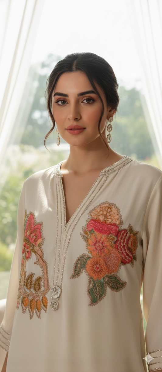 Winter Edit - Pure Silk Karandi- Soft White