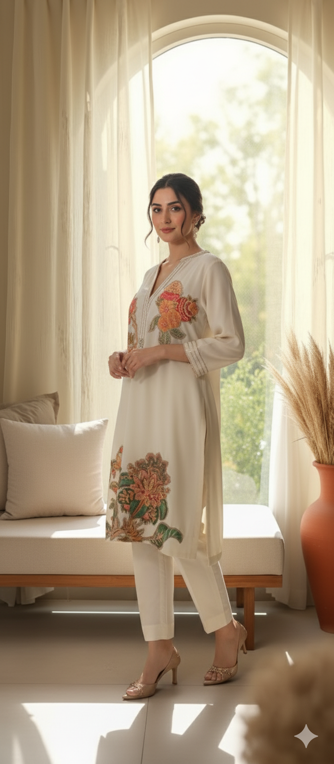 Winter Edit - Pure Silk Karandi- Soft White