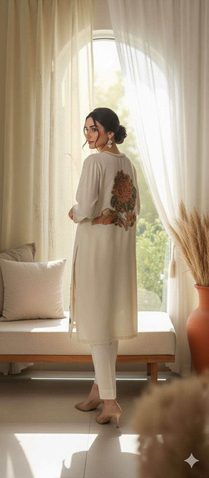 Winter Edit - Pure Silk Karandi- Soft White