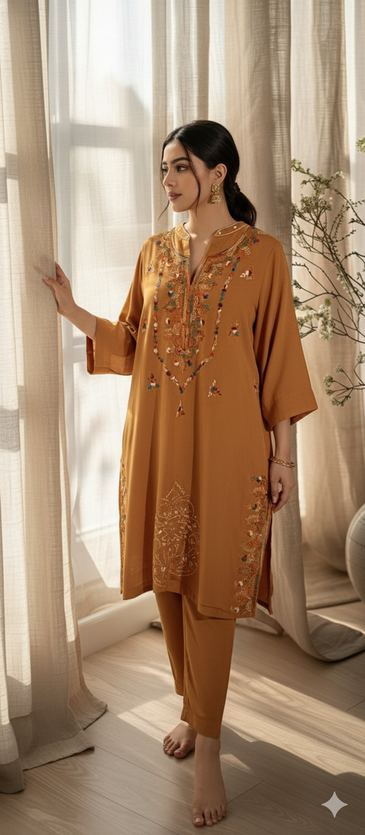 Winter Edit - Pure Silk Karandi - Saffron Yellow